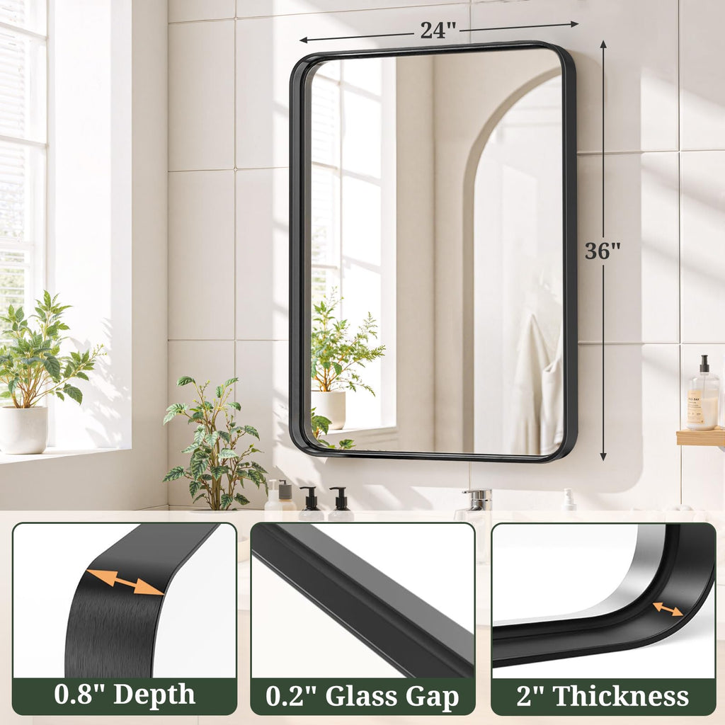 Bathroom Mirror 36x24 Inch Black Metal Frame Rectangle Vanity Mirror