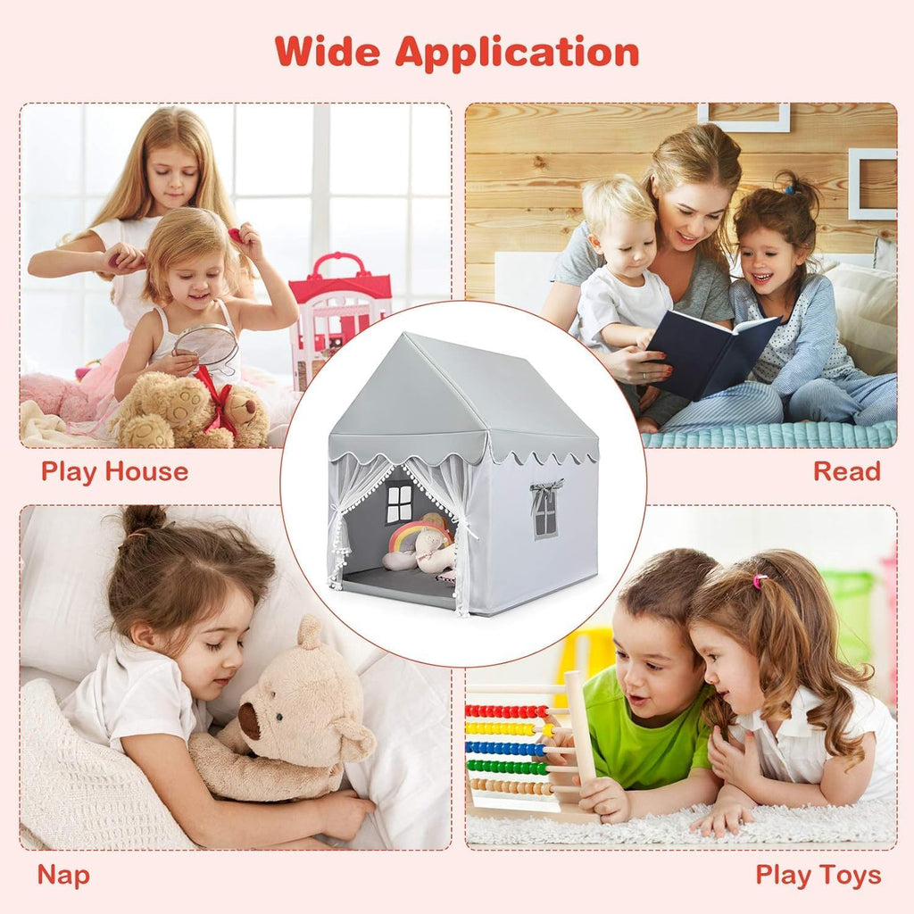 Kids Play Tent, Large Game House w/Washable Mats and Windows, Solid Wood Frame,Indoor and Outdoor Princess Tent