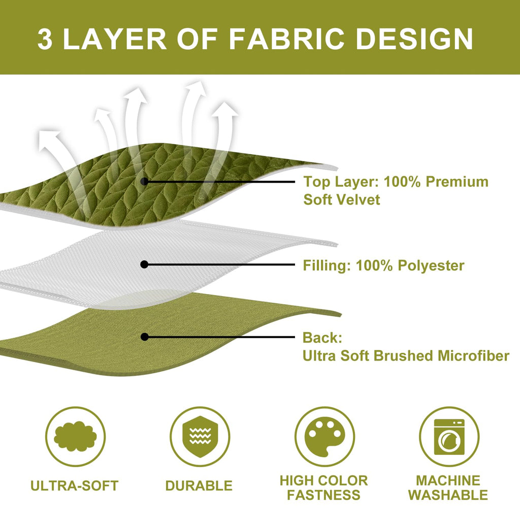 Velvet Quilt, Green Lightweight Bedspread Soft Reversible Coverlet for All Season 3Pcs Luxury Velvet