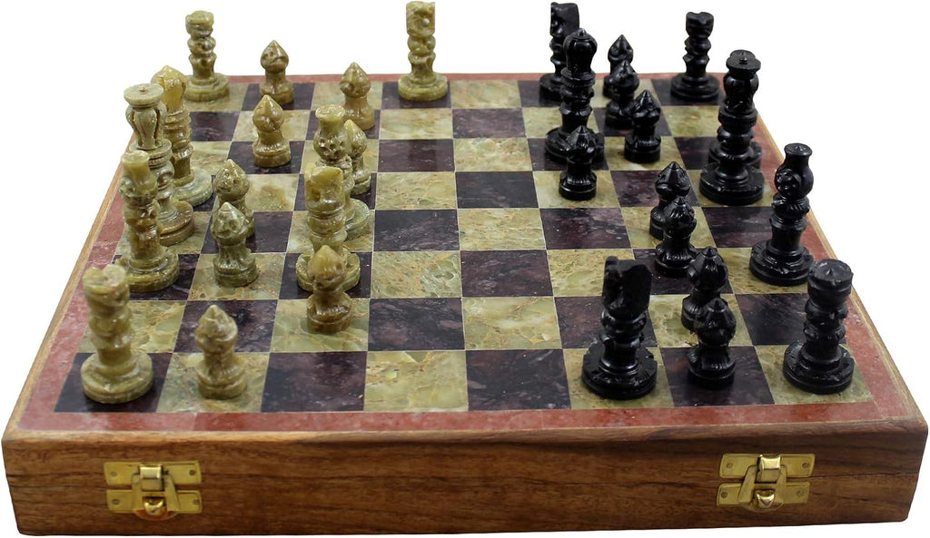 Marble Stone Art Unique India Chess Pieces and Board Games Set 8 X 8 Inches - Indian Handmade Unique Gifts