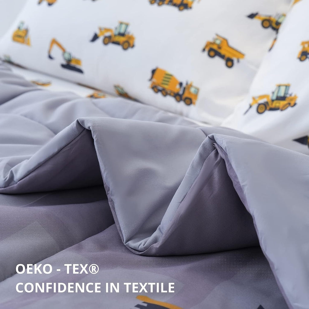 Full Comforter Set for Boys, 5-Piece Bed in a Bag, 3D Construction Bedding Comforter Sheet Set, Ultra Soft and