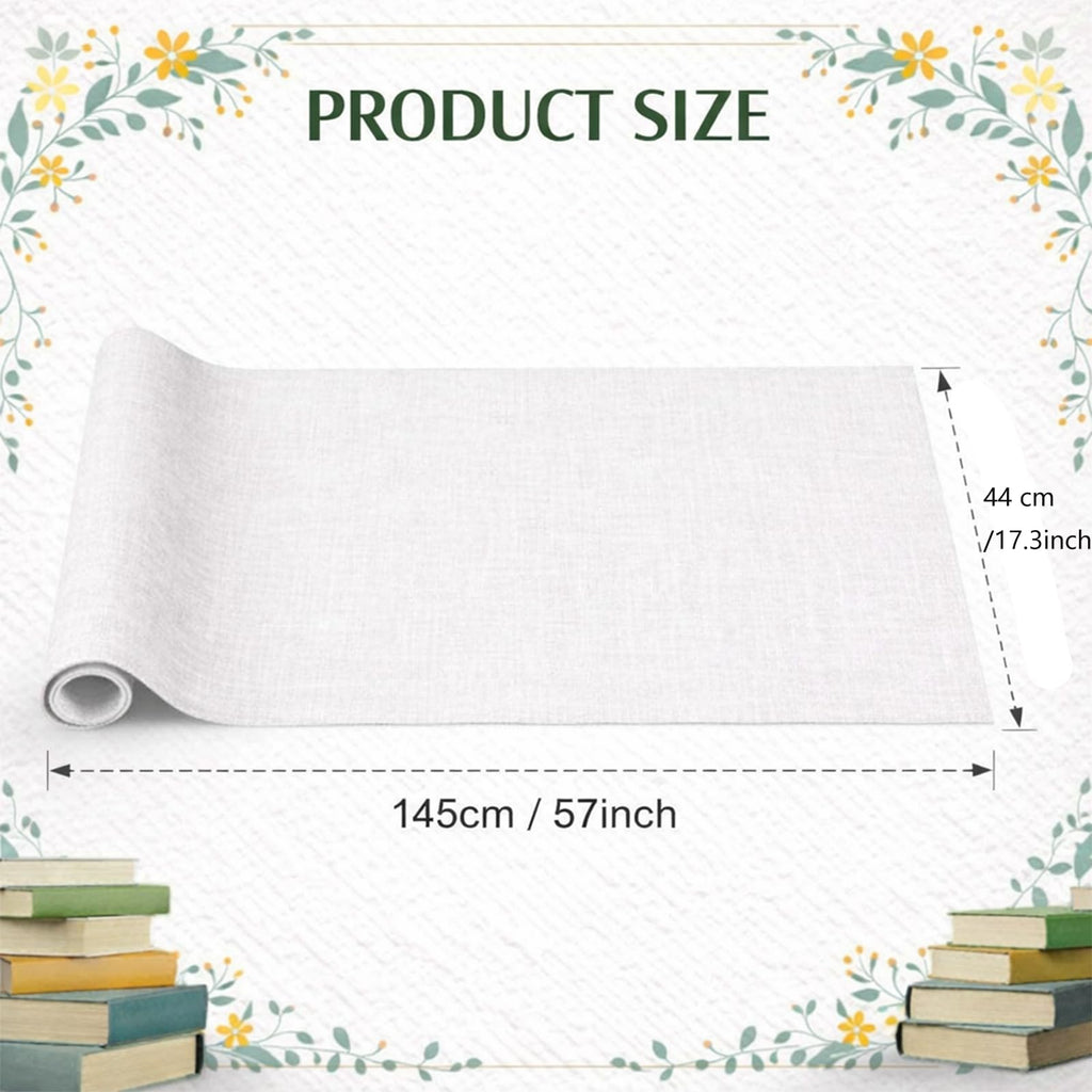 White Bookbinding Linen Fabric 57"x17.3" for Bookbinding, Archival Thick Backing, Fray-Resistant Fabric for Wedding