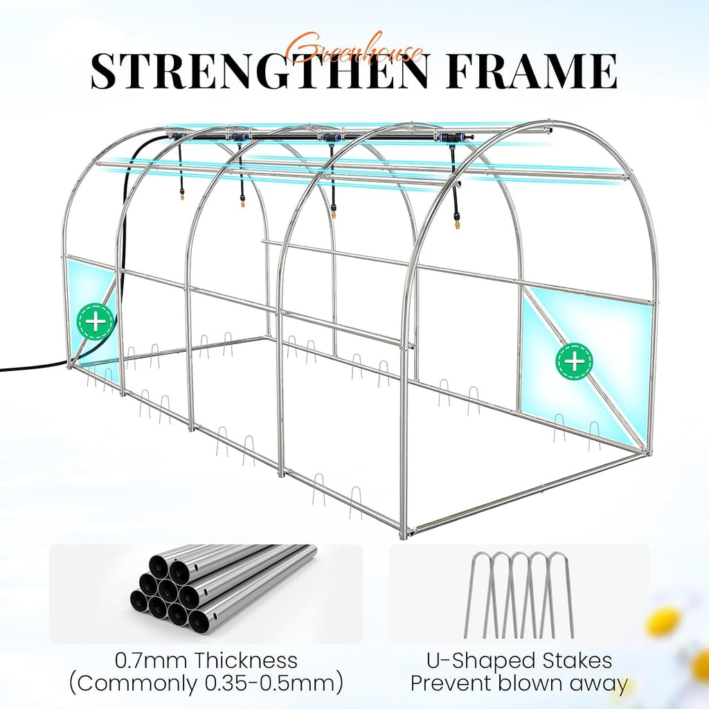 Premium 15x7x7 FT Greenhouse for Outdoors, Large Heavy Duty | Galvanized Steel Frame, Mesh Door Screen Window Hoop
