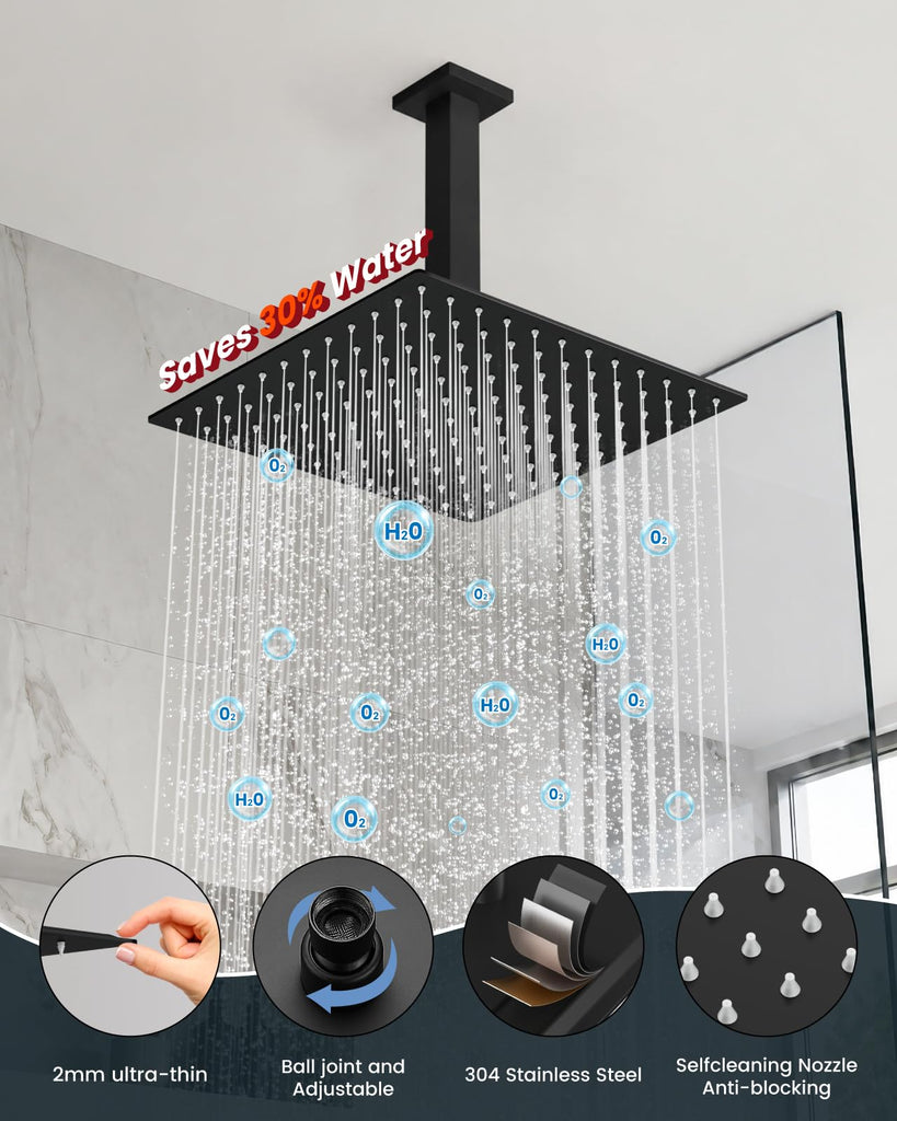 Ceiling Shower System with Handheld Matte Black,12 inch Head