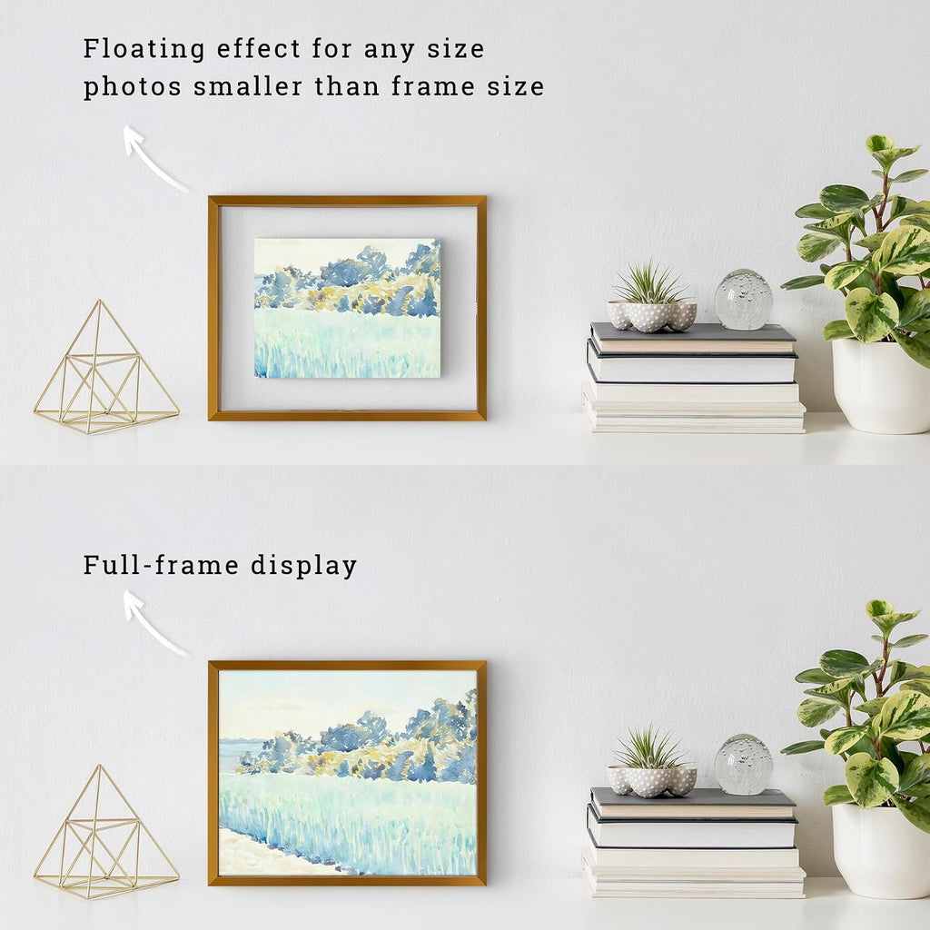 Bronze Metal Floating Picture Frame 7 Set(4 11x14, 2 8x10, 4 5x7) | Tempered Glass Front, Plexiglass Back, for Photo