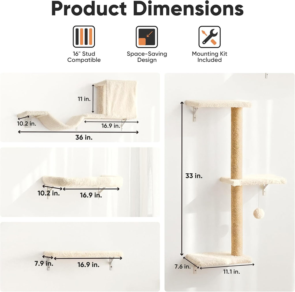 Cat Wall Shelves, 4 in 1 Set, Beige