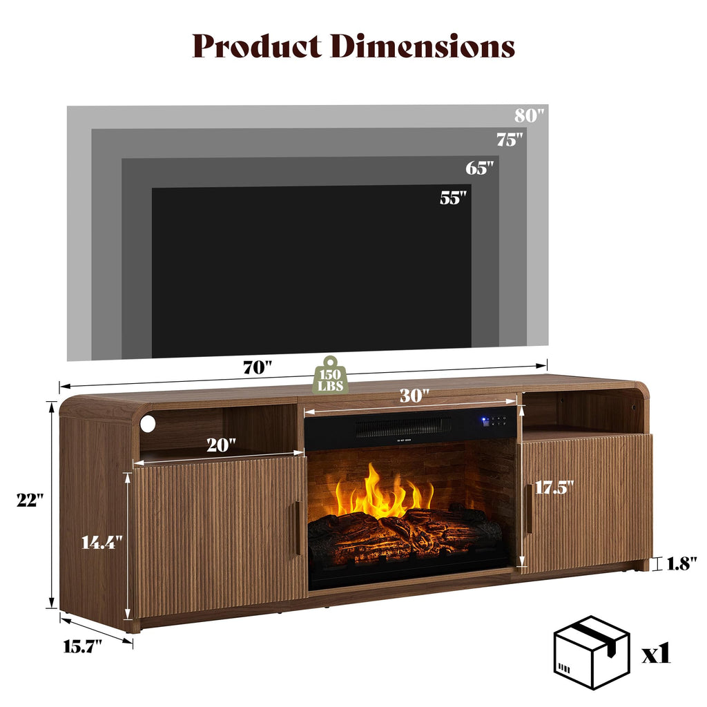 70" Fluted with 30" Electric Fireplace