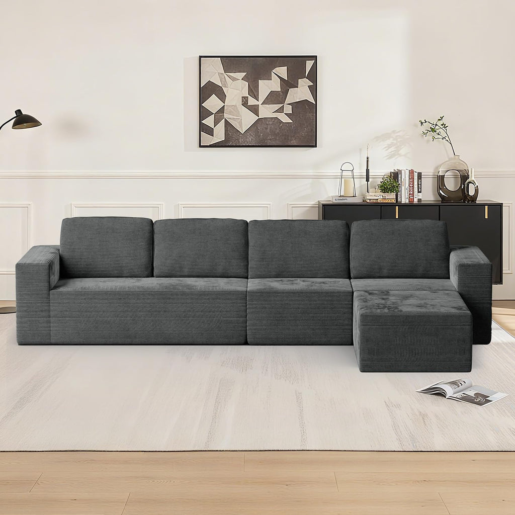 136" Cloud Sectional Couch, Left/Right Facing Convertible Sofa with Deep Seat, L-Shape Modular Upholstered Foam Couch