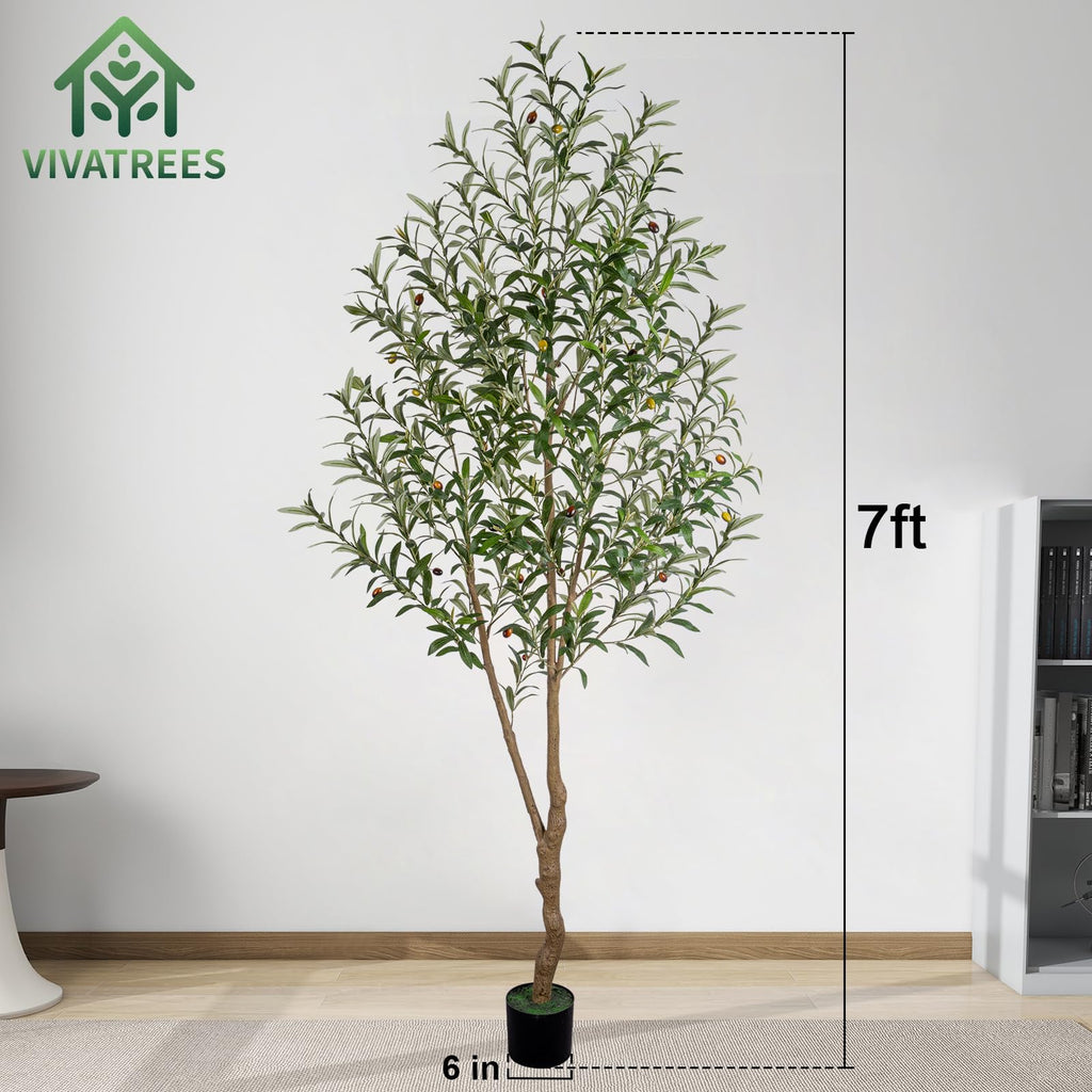 7FT Olive Tree Artificial Indoor, 84in Tall Faux Olive Tree with Pot, Fake Potted Tree with Fruits Decor