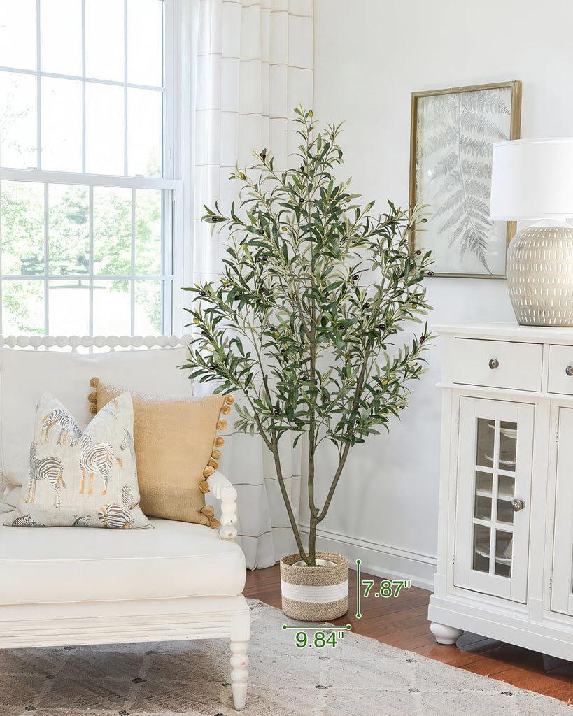 Artificial Olive Tree 6FT Faux Indoor with Planter&Cotton Basket