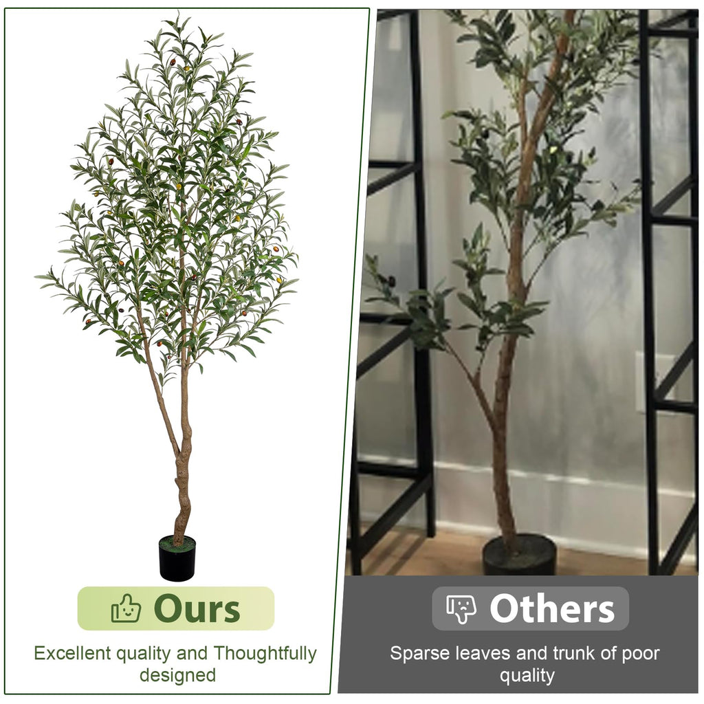 7FT Olive Tree Artificial Indoor, 84in Tall Faux Olive Tree with Pot, Fake Potted Tree with Fruits Decor