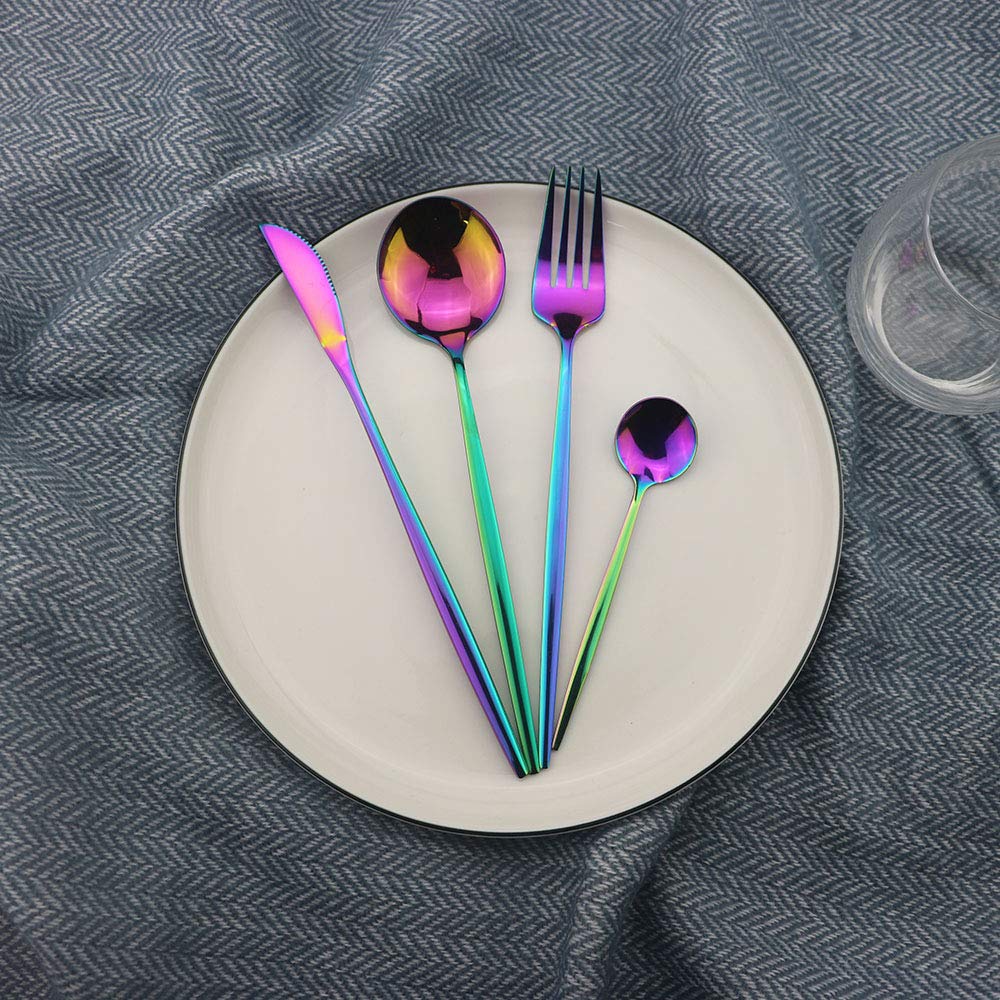 Flatware Set 24 Piece, Stainless Steel With Titanium Colorful Plated, Multicolor Flatware Set, Silverware, Rainbow