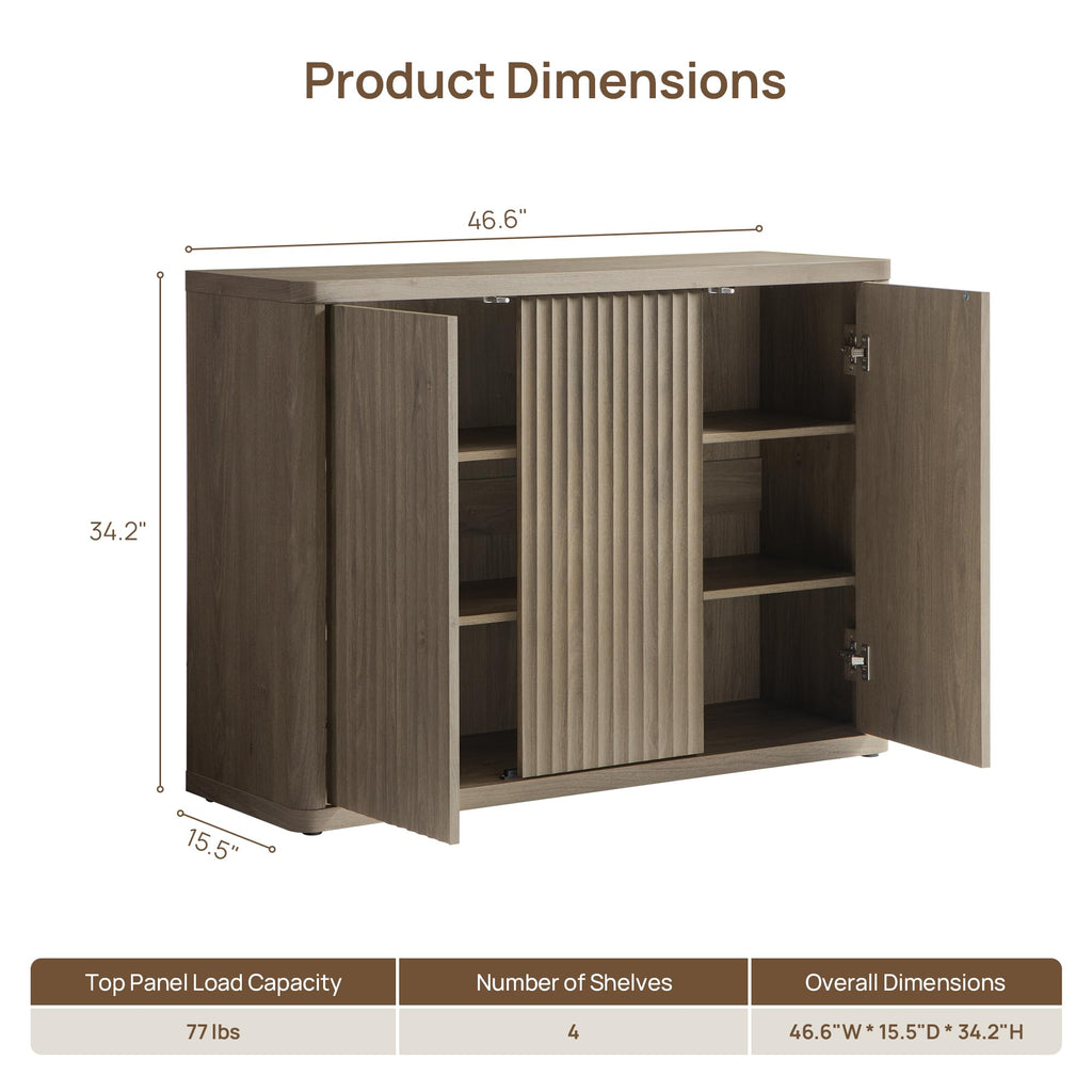 Buffet Cabinet with Storage Sideboard with 6 Doors Modern 93.2" Credenza Fluted Buffet Table Media Console Cabinet