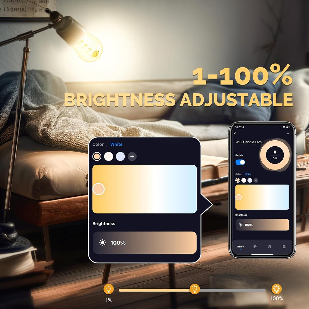 Smart WiFi Edison Light Bulb, ST64 LED Color Changing Dimmable, 2 Pack
