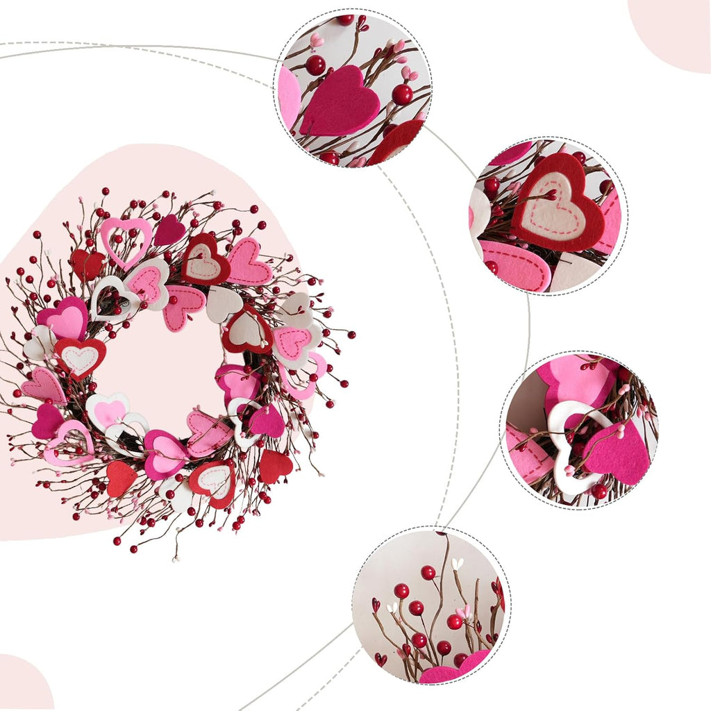Valentine's Day Wreath, Romantic Valentines Wreaths for Front Door 20 Inch, Pink Red White Valentine Wreath
