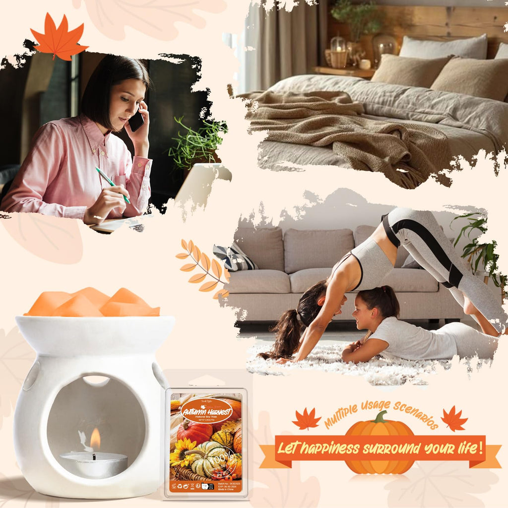 Autumn Scented Wax Melts, Scented Soy Wax Cubes Gift Set for Wax Warmer-Pumpkin Spice, Apple Cider, Apple Pie, Autumn