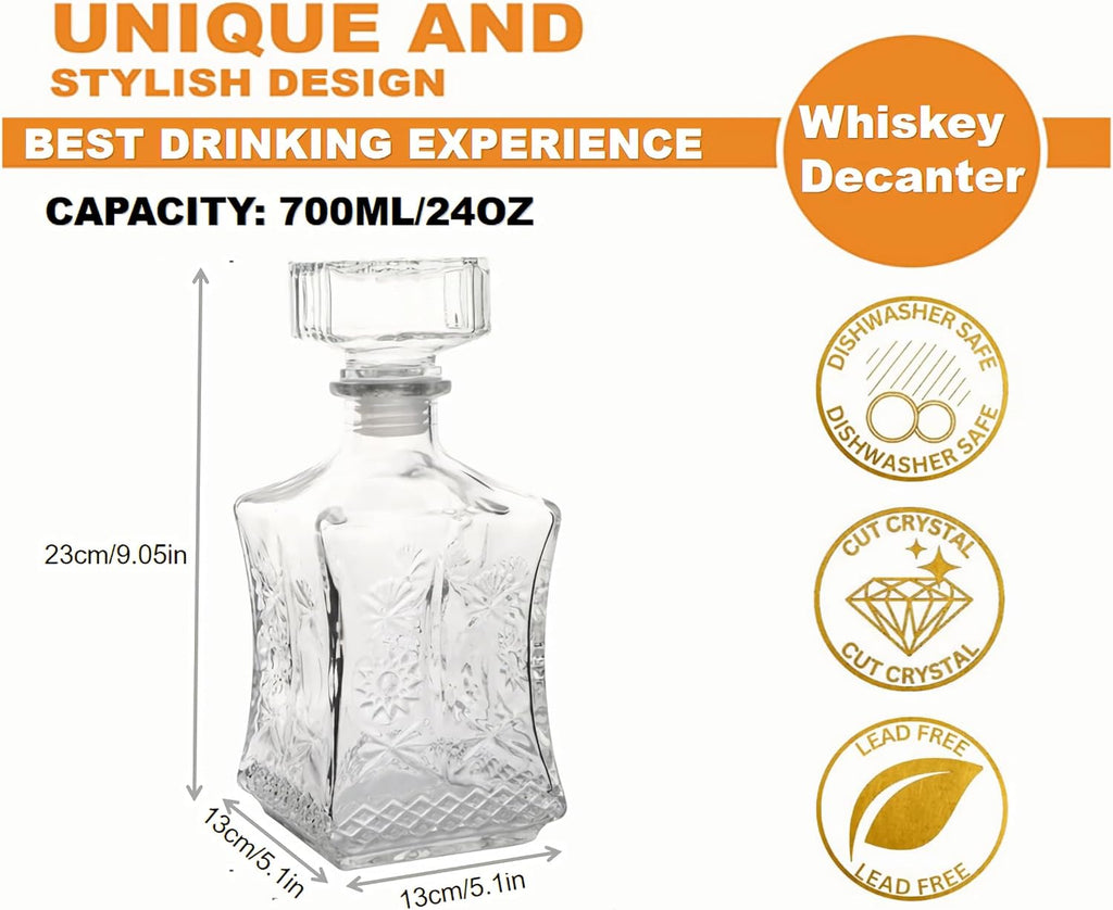 Whiskey Decanter, 24oz Liquor Decanter with Airtight Glass Stopper