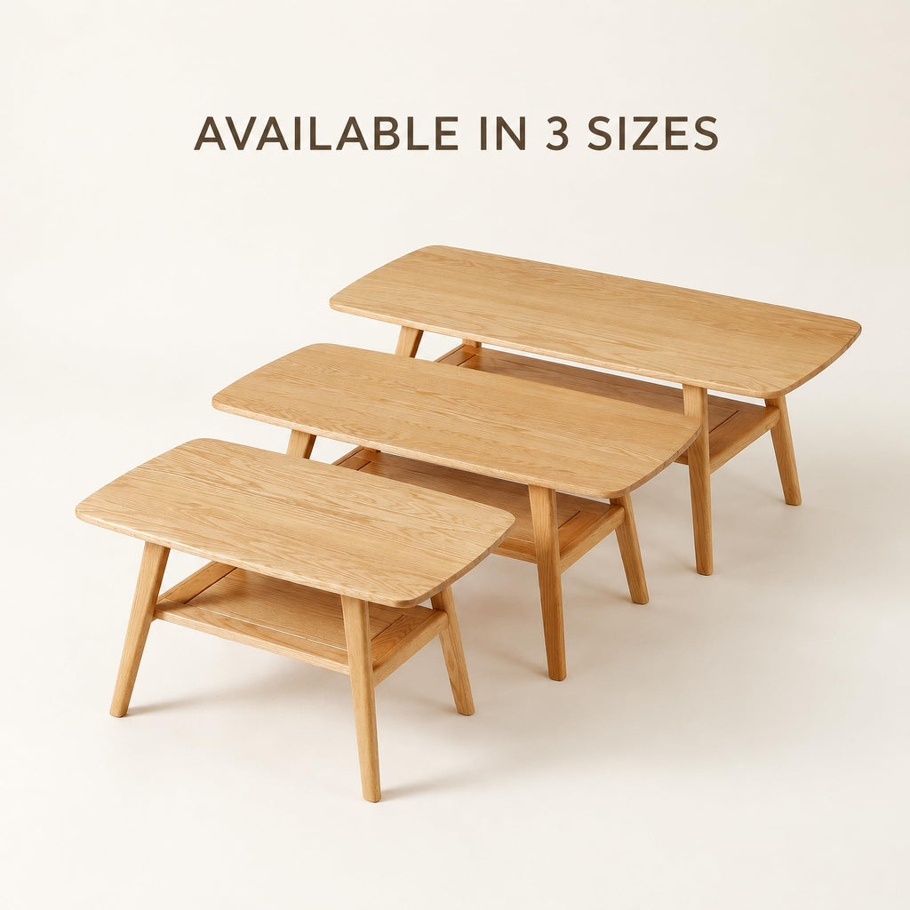 100% Solid Oak Coffee Table with Storage Shelf, 47.24"W