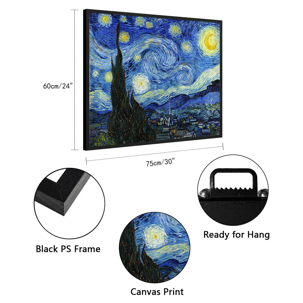 Van Gogh Canvas Wall Art: Starry Night Posters Large Modern Artwork Famous Paintings Wall Decor, Black Framed