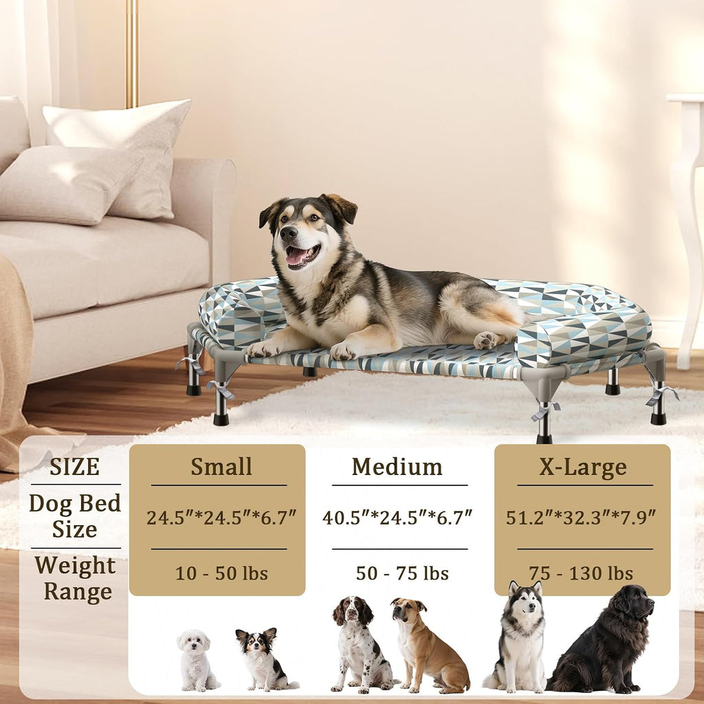 Elevated Dog Bed with Bolster, Raised Cooling Orthopedic Dogs Cot Medium