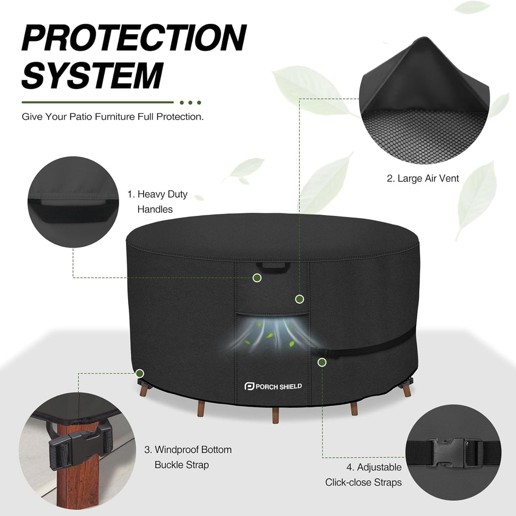 Waterproof 600D Round Patio Table Cover 84 inch, Black | Heavy Duty Polyester Fabric, Outdoor Table and Chairs Set