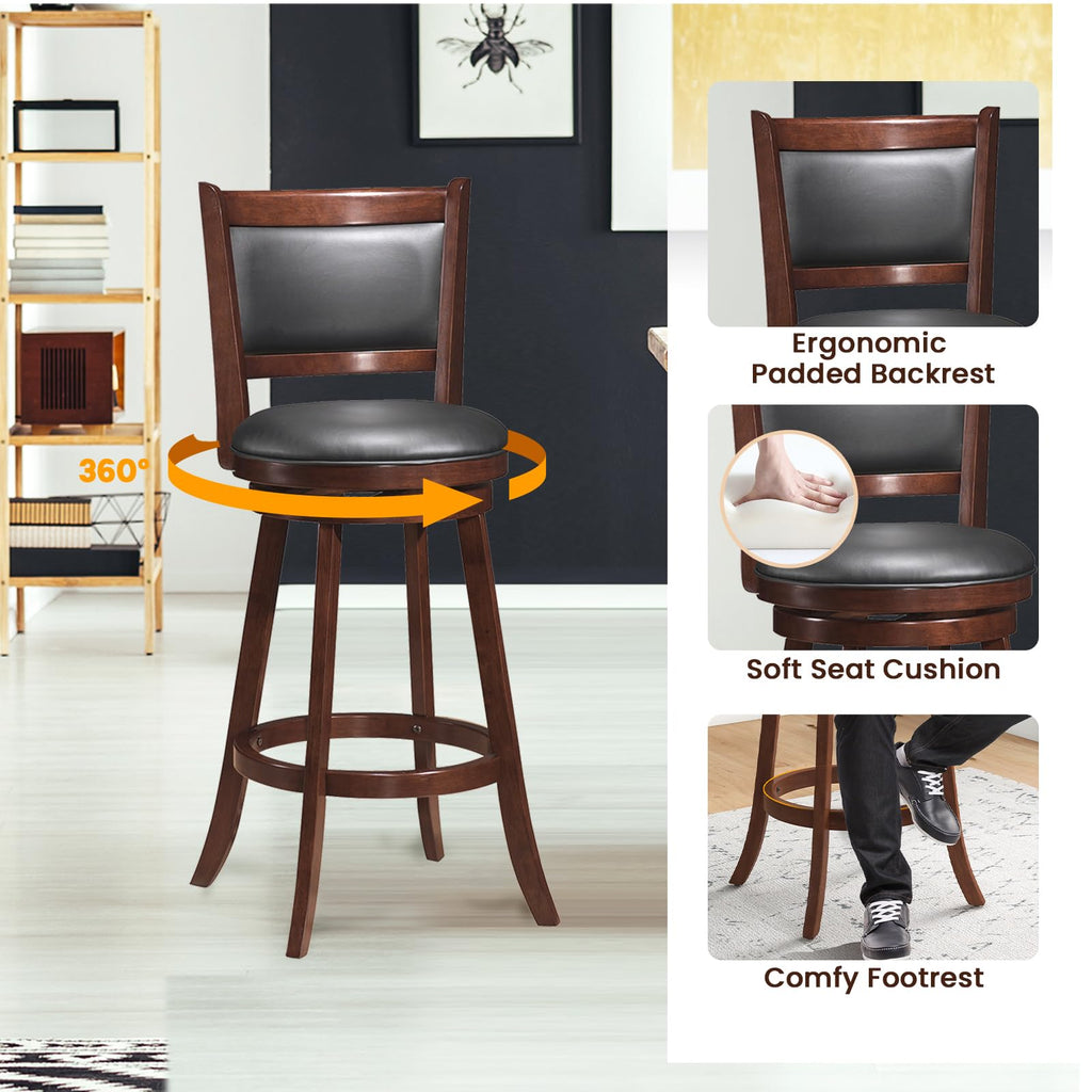 3 Piece Bar Table and Chairs Set, Round Counter Height Dining Table with Chessboard, 2 Upholstered Swivel Bar Stools