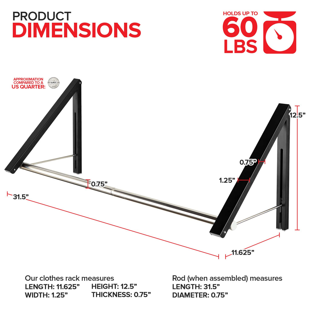 Double Foldable Clothing Rack w/ Extension Rod, Wall-Mounted Retractable Clothes Hanger for Laundry Dryer Room