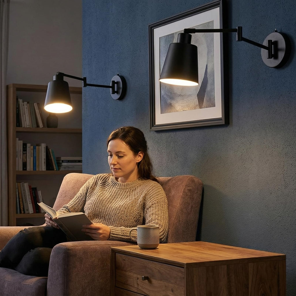 Wall Sconce Light with Adjustable Swing Arm for Bedside Reading