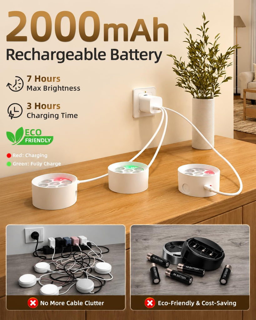 Picture Lights for Wall, 6 Pack Rechargeable Magnetic with Remote (White)