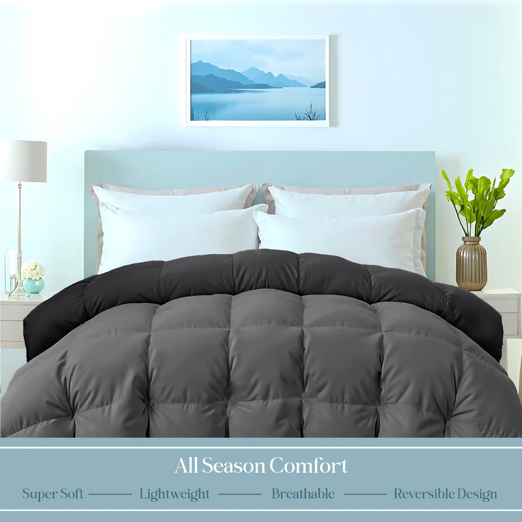 Microfiber Cal King Comforter, Duvet Insert, 96x102 Inches, Black/Charcoal