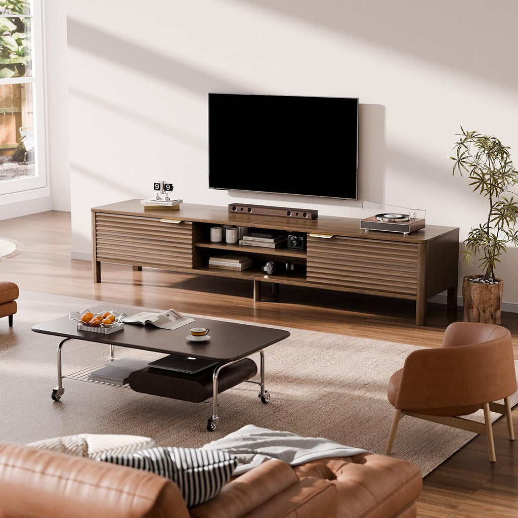 TV Stand for Living Room - up to 80 Inch TVs Mid Century Modern Entertainment Center with Storage and Adjustable