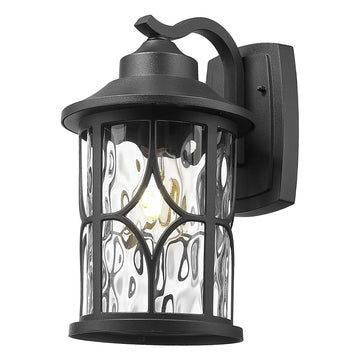 14.6 Inch Outdoor Porch Light, Farmhouse 1-Light Outdoor Wall Sconce, Die-Cast Aluminum in Black Finish, Clear Water