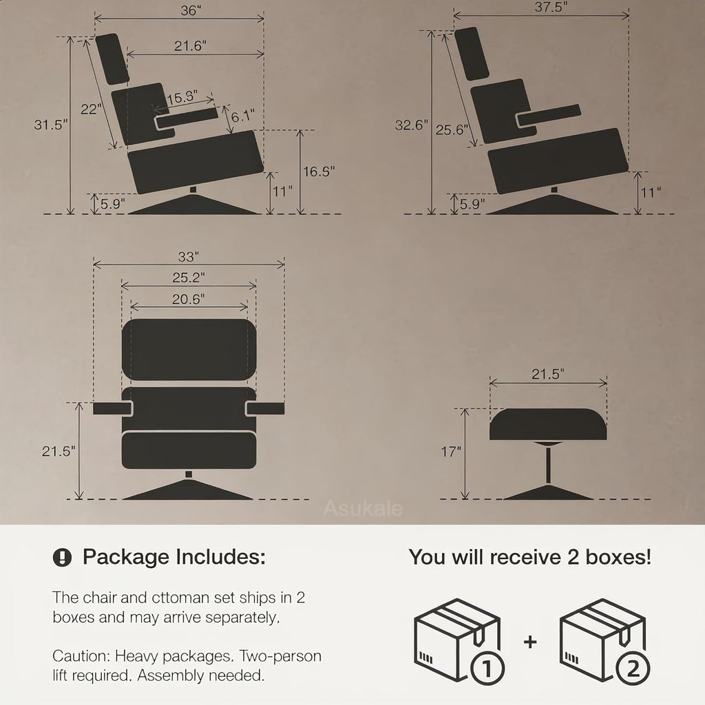 Modern Reading Chair and Ottoman — White Leather