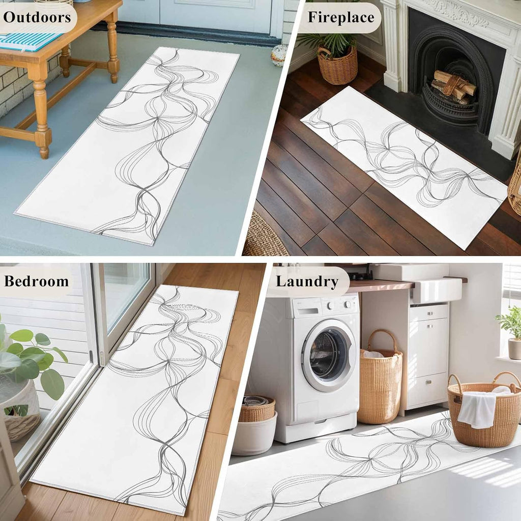 Area Rug Abstract Minimalist Line on White Soft Non-Slip Washable Felt Carpet Pad, Modern Art Area Rugs Bedroom