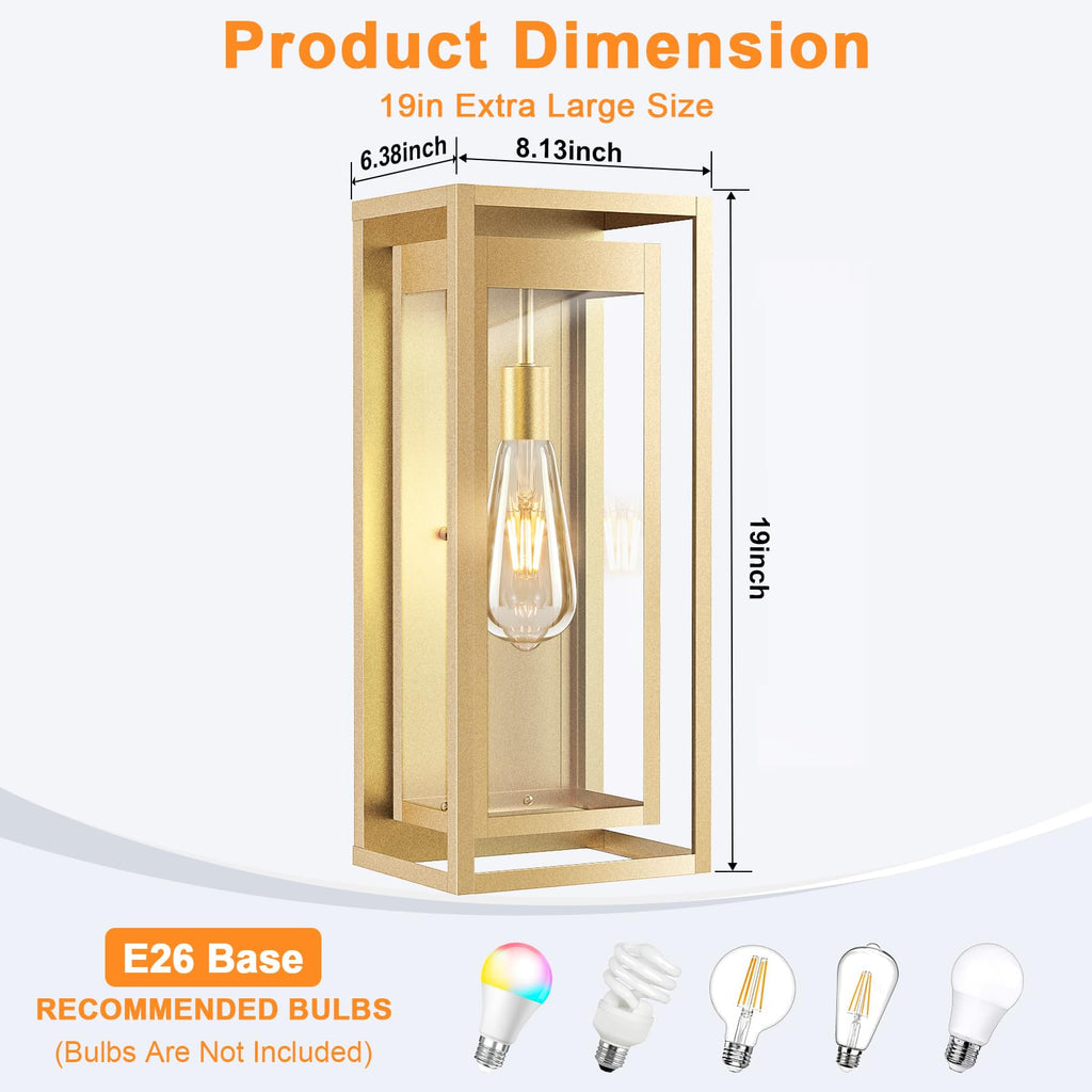19 Inch Gold Outdoor Wall Light Fixtures, 2 Pack Porch Lights