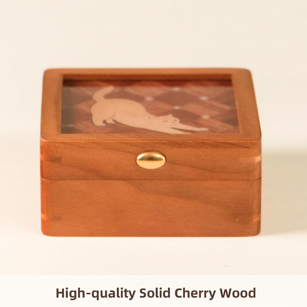 Small Jewelry Box,Cherry Wood Jewelry Case,Travel Jewelry Organizer