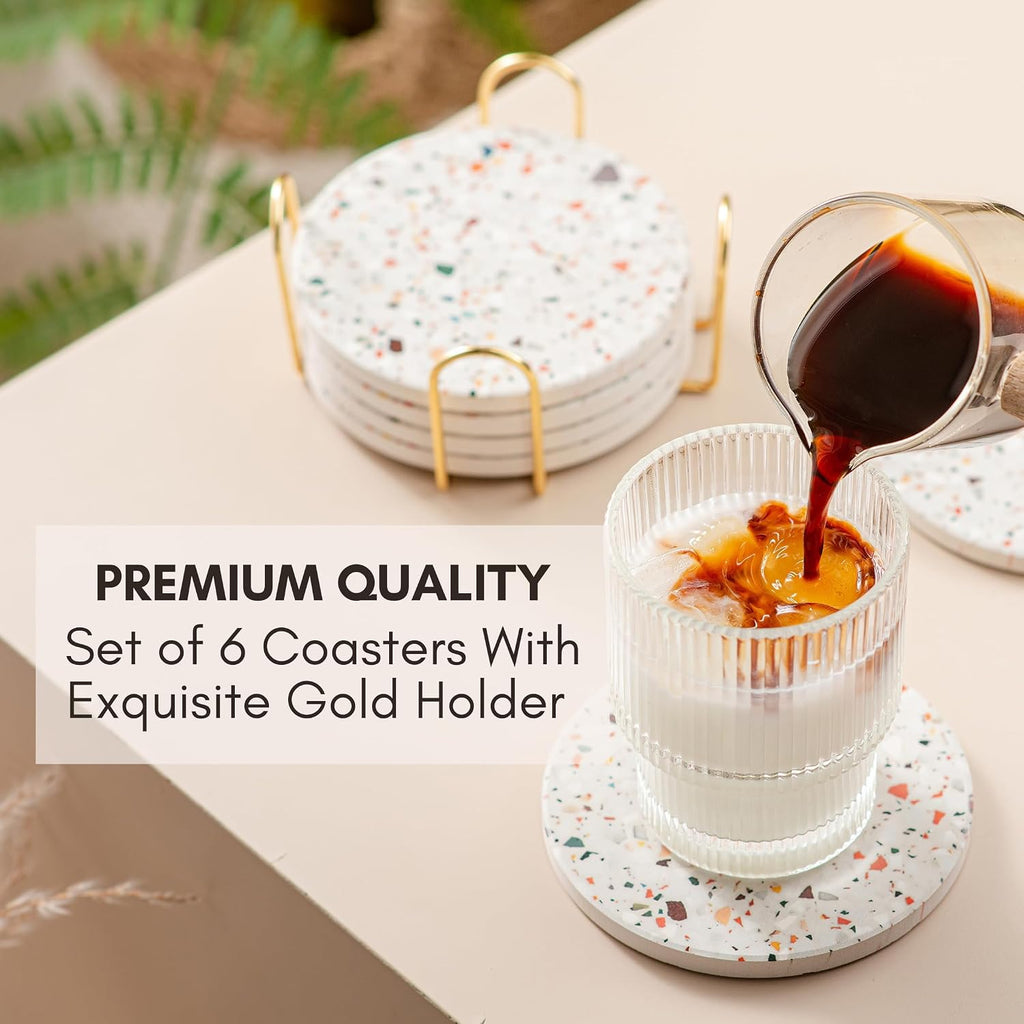 Terrazzo Coasters, Colorful Boho Absorbent Ceramic Coasters - Set of 6