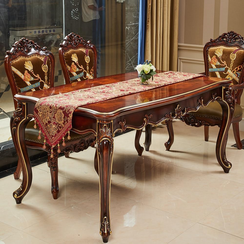 Luxury Vintage Table Runners 72 inches Long Embroidery Jacquard Fabric with Multi-Tassels Table Runners Dresser