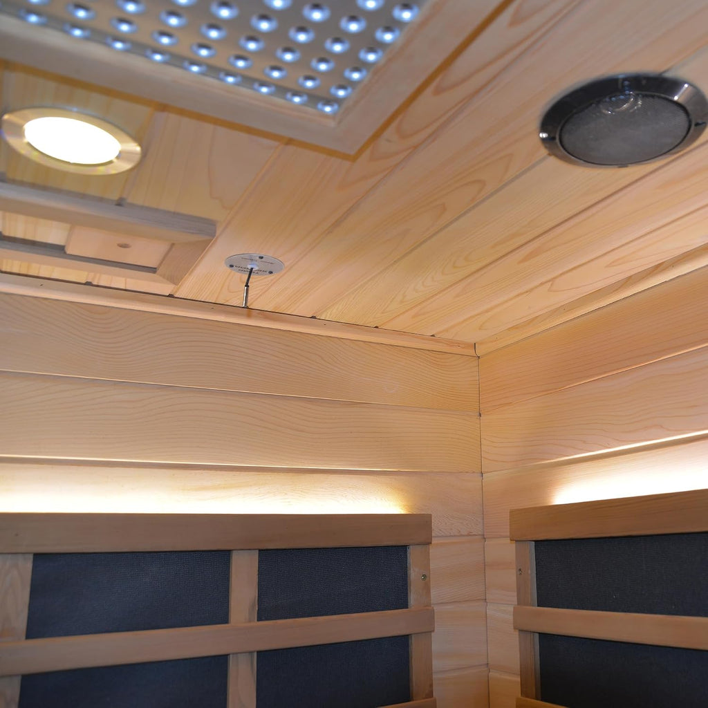 48.8" 2 Person Outdoor Infrared Sauna Room,Fir & Red Cedar Wood Home Spa Cabin,8 Epoxy Heating Panels,2000W,LED