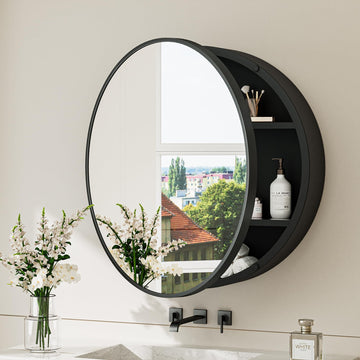 26x26 in Round Medicine Cabinet, Detachable Shelves