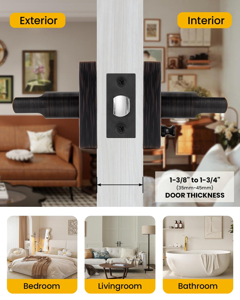 Oil Rubbed Bronze Door Handles Interior,Privacy Bedroom- 6 Pack