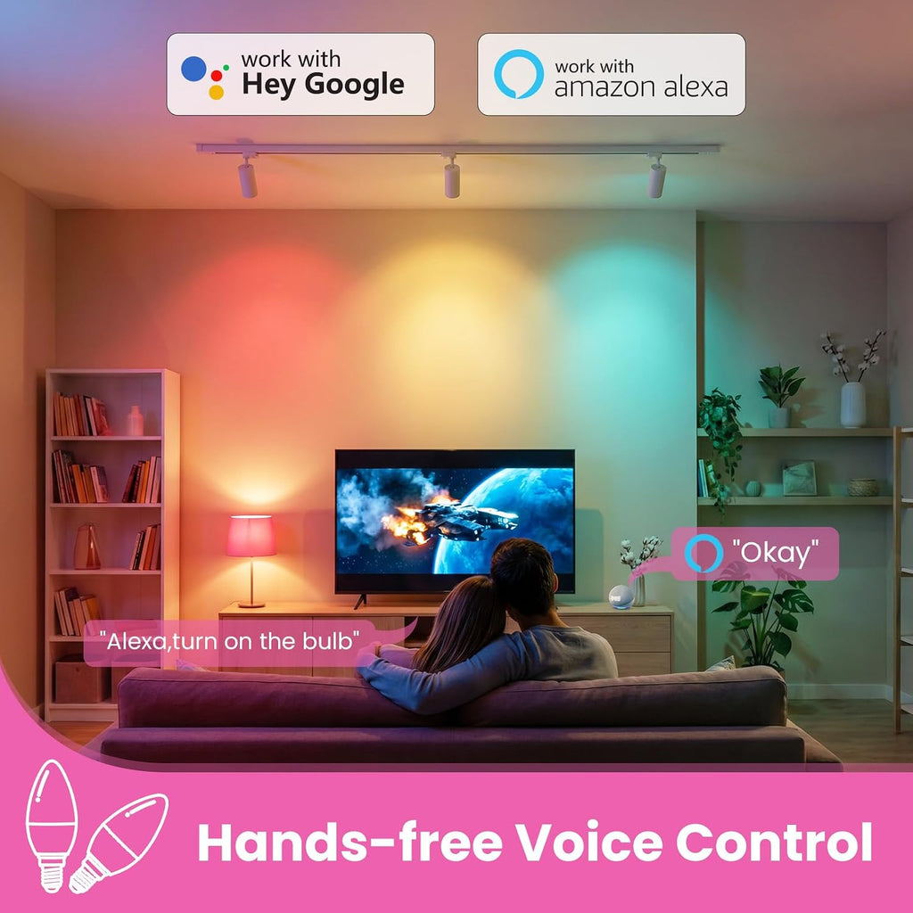 4 Pack E12 Smart Bulbs, Compatible with Alexa&Google Home
