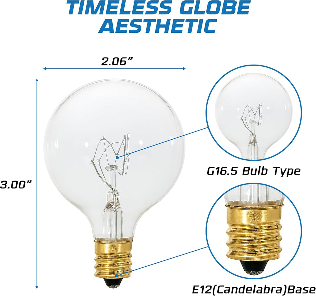 G16.5 Incandescent Globe Bulb (4-Pack) Decorative Light Bulb, 25 Watt, E12 Candelabra Base, Dimmable, 2700K Warm