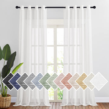 White Sheer Linen Curtains 96 Inches Long, W52xL96, 2 Panels