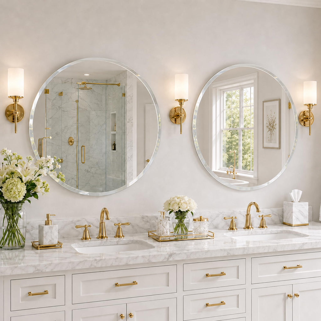 30 Inch Round Frameless Beveled Wall Mirror Vanity