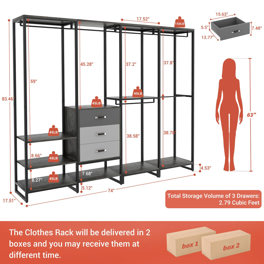 Wood Clothes Rack Wardrobe Organizer for Hanging Clothes, Heavy Duty Garment Rack, Large Corner L Shaped Closet
