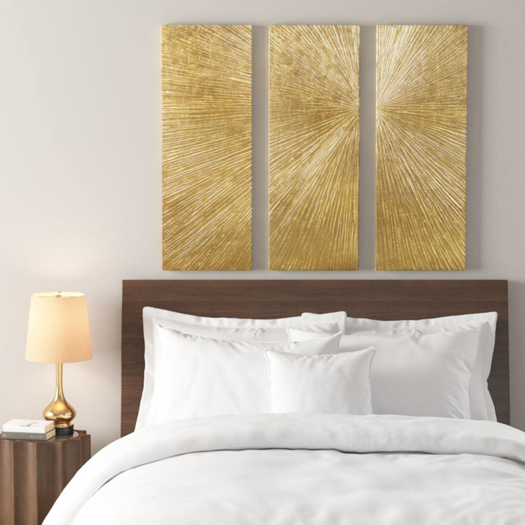 Sunburst Wall Art - Triptych Modern Resin Dimensional Radiant Color Hand Painted Metallic Finish Home Décor Abstract