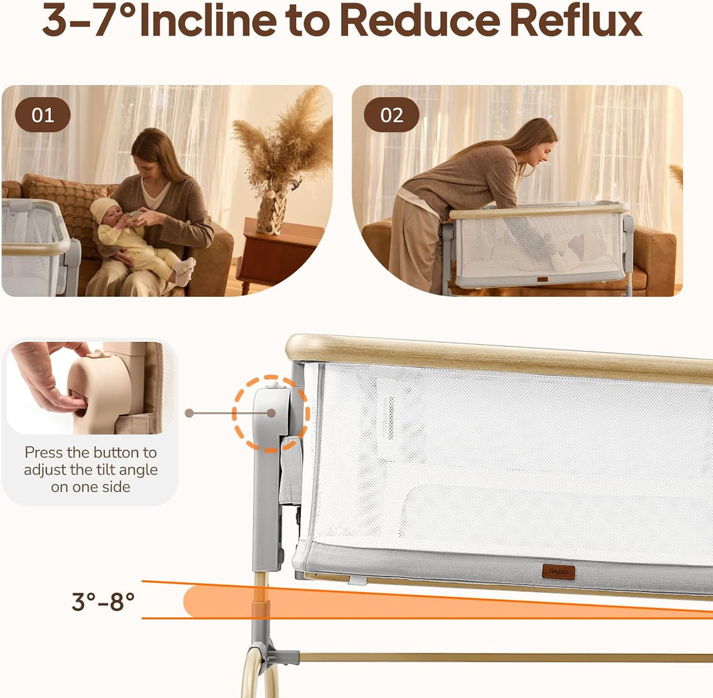 3 in 1 Baby Bassinet,Rocking Bedside Crib Sleeper for Newborns | 6 Height Adjustable Bassinet with Mattress and Soft