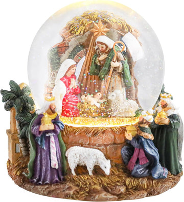 Christmas Snow Globes, Nativity Scene Snow Globes with Musical Battery Operated LED Lights Glittering Water Globe