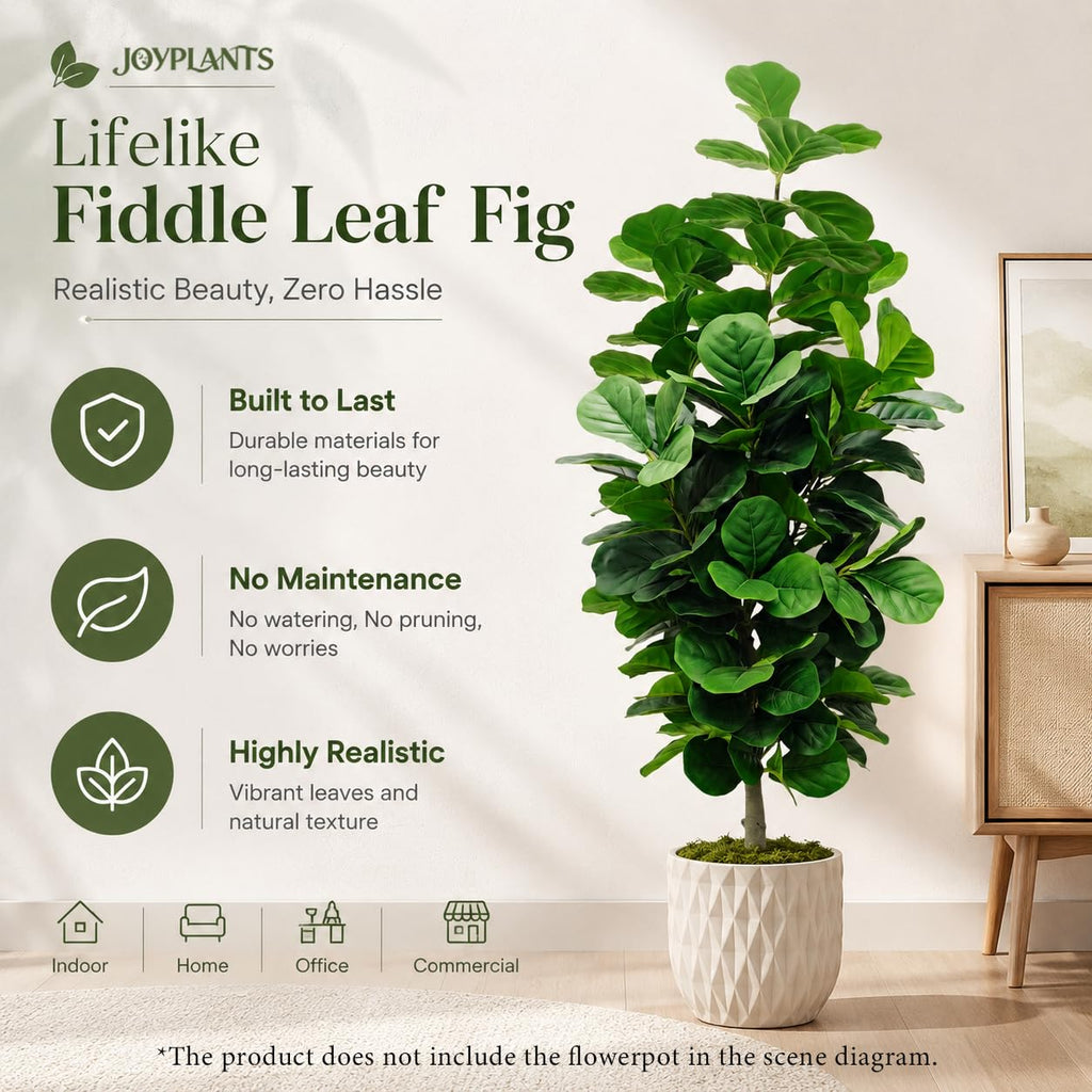 6FT Fiddle Leaf Fig Tree Fake Plant with Black Pot Decor